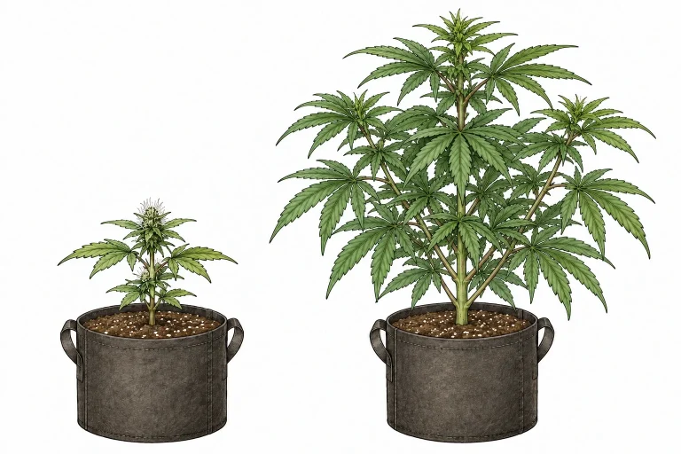 Autoflower blüht zu früh im Vergleich mit normal entwickelter Autoflower gleichen Alters