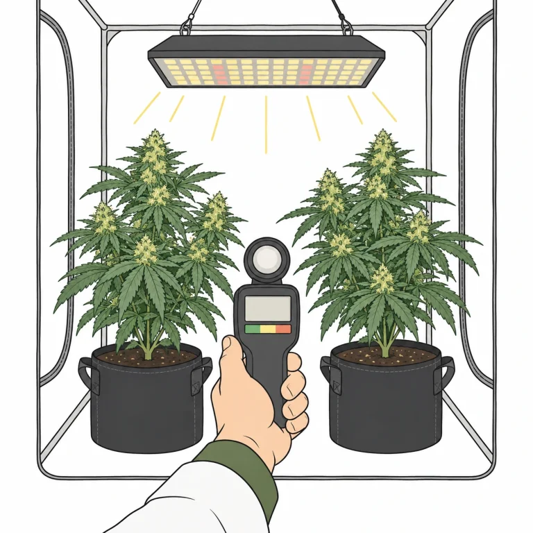 Autoflower Cannabis Growzelt mit LED und PAR-Messung