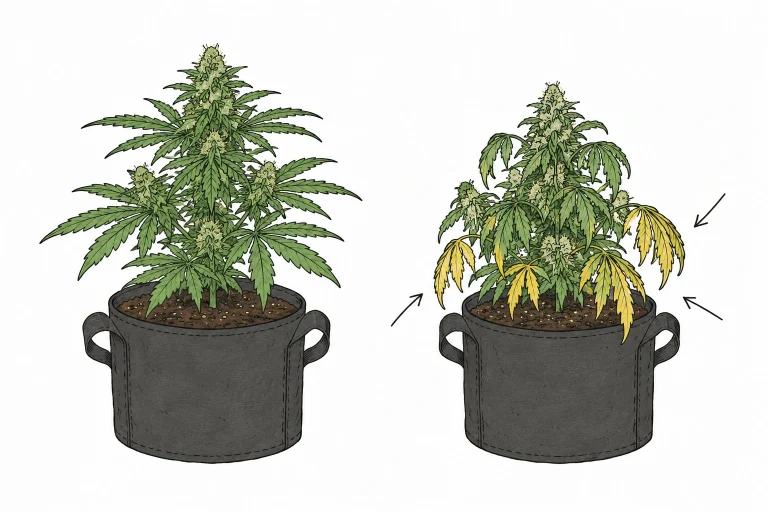 Autoflower Cannabis gesund vs überwässert im Vergleich