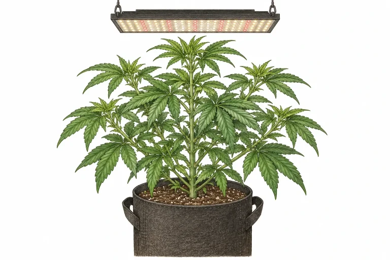 Gesunde Autoflower mit vielen Seitentrieben und ohne Blütenansätze in der Wachstumsphase
