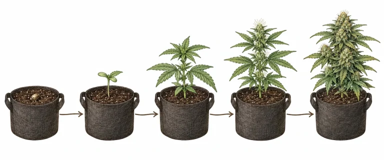 Lebenszyklus einer Autoflower-Cannabispflanze in fünf Wachstumsphasen