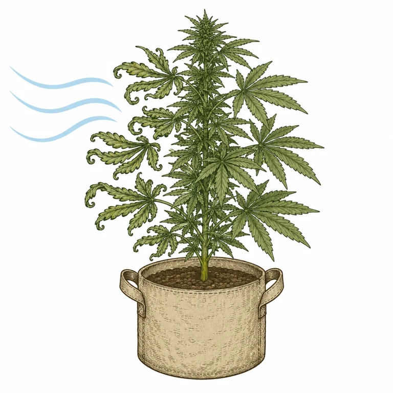 Cannabis Zugluft Wind Stress an Blatträndern