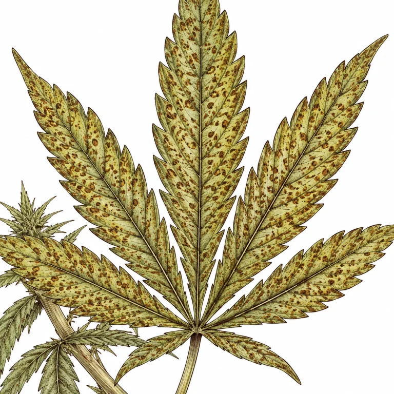 Eisen Überschuss Cannabis bronzefarbene gesprenkelte Blattflecken Detail