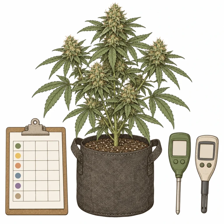 Cannabis NPK Tabelle Düngeplan Klemmbrett pH EC Messgerät