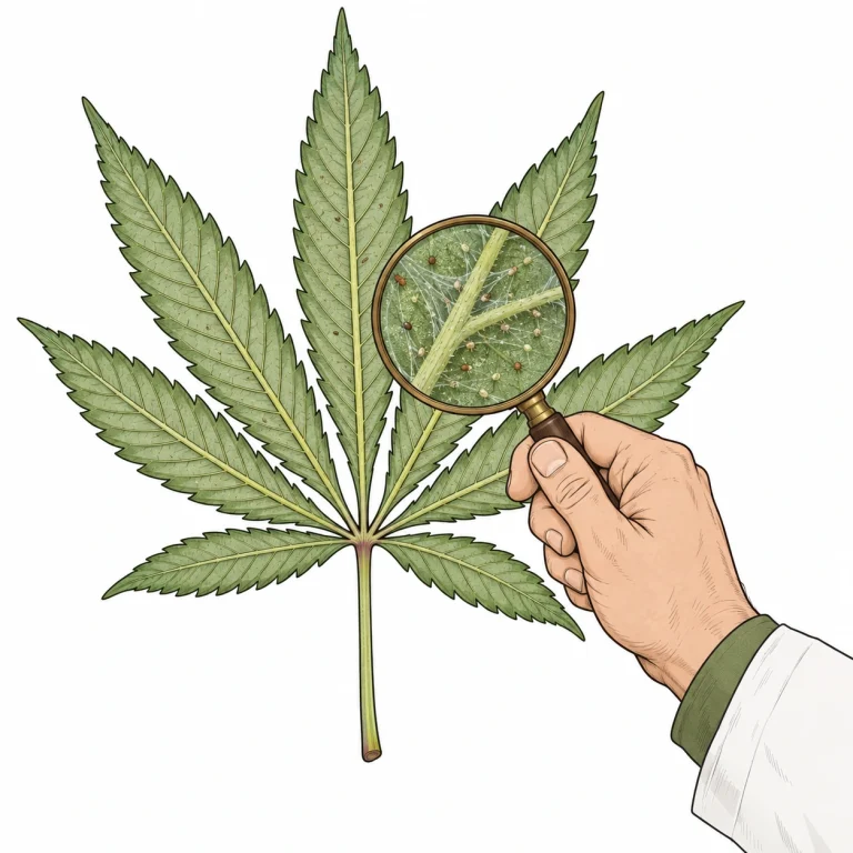 Cannabis Schädlingsbekämpfung Lupe Blattunterseite kontrollieren