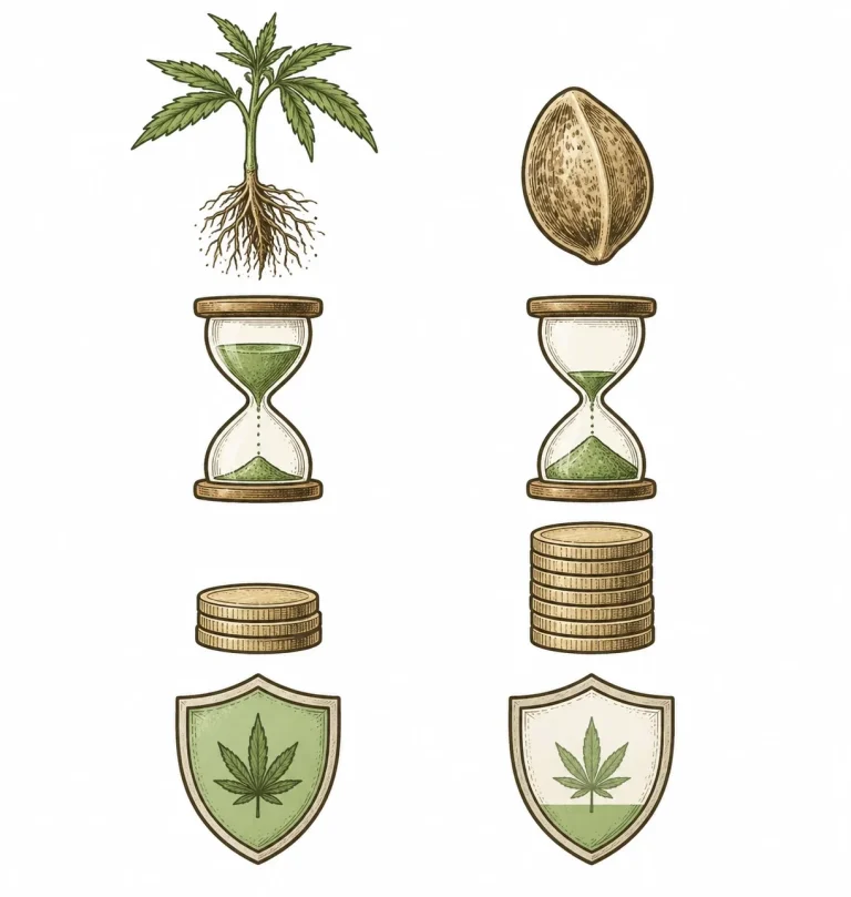 Steckling Cannabis und Samen im Icon-Vergleich